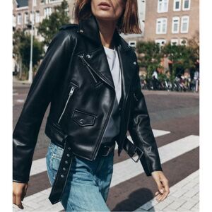 ZARA Black Vegan Leather Moto Jacket